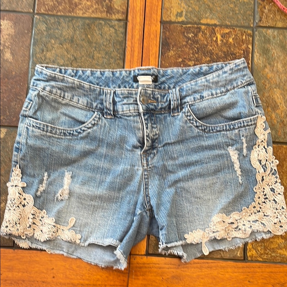 Women's Blue Denim Shorts with Lace Detail
